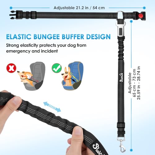 SlowTon Dog Seat Belt for Car, 2 Pack Dog Car Harness Seatbelt Adjustable with Elastic Bungee Buffer, 2 in 1 Pet Car Leash...