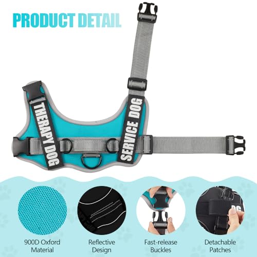 Dog Vest Harness and Leash Set, Animire Reflective Service Dog Vest in Training Dog Harness with 10 Patches, 3 Rings Emoti...