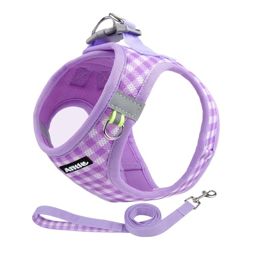 AIITLE Adjustable Dog Vest Harness Set – No-Pull Design, Plaid Print & Reflective Safety– Fits Poodles, Shih Tzus & Mediu...