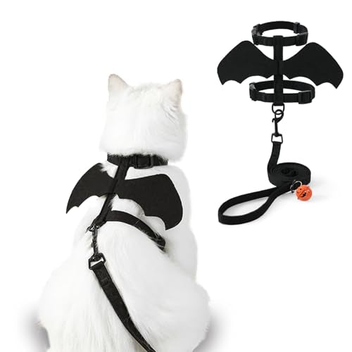 Yonuni Cat Harness and Leash, Cat Halloween Costumes with Bat Wings Escape Proof Soft Adjustable Vest, Easy Control Breath...