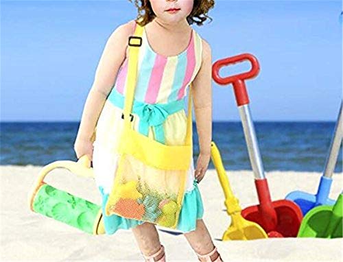 COTDINFORCA 5-PCS Colorful Mesh Beach Bags Sand Away Portable Foldable Sea Shell Bag with Adjustable Carrying Straps/Toy S...