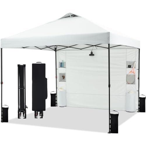 Tunbne 10'x10' Pop Up Canopy Tent with 1 Sidewall and 6 Pockets, One Push Setup, Instant Shade Tent with Vented Roof for B...