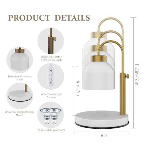 AIKUT Candle Warmer Lamp, with 2 Bulbs,Timer & Dimmer,Compatible with Large Yankee Candle Jars,3 Wick Candles,Height Adjus...