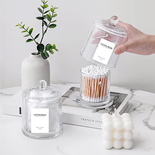 rejomiik 2 Pack Qtip Holder Thick Glass Apothecary Jars with Lid for Bathroom Accessories Vanity Organizers and Makeup Sto...