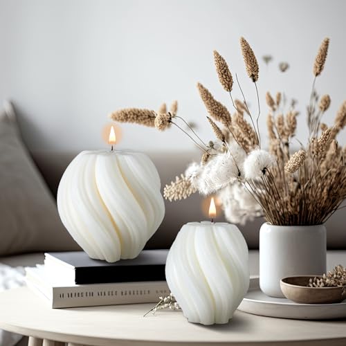 MTLEE 2 Pcs Spiral Swirl Candle Large Aesthetic Pillar Scented Soy Wax Twirl Elegant Decorative Candles Beautiful Housewar...