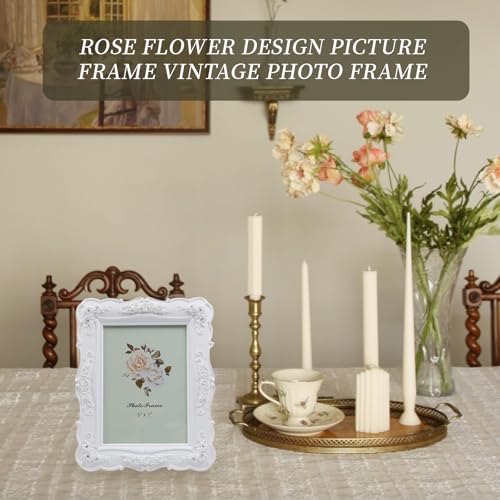 Coshar Rose Flower Design Picture Frame Vintage Photo Frame 5 x 7 Inch Antique Picture Frame Glass for Tabletop Wall Displ...