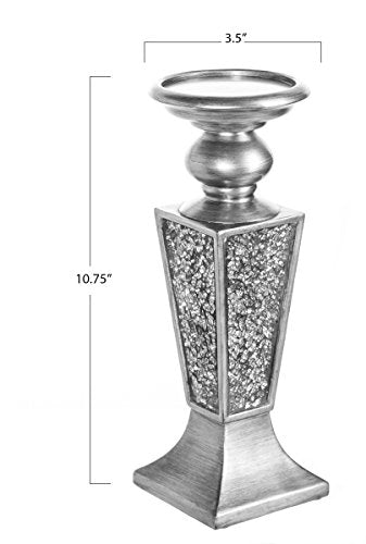 Creative Scents Schonwerk Silver Pillar Candle Holder Set of 2 - Crackled Mosaic Design - Centerpiece Table Decoration - C...