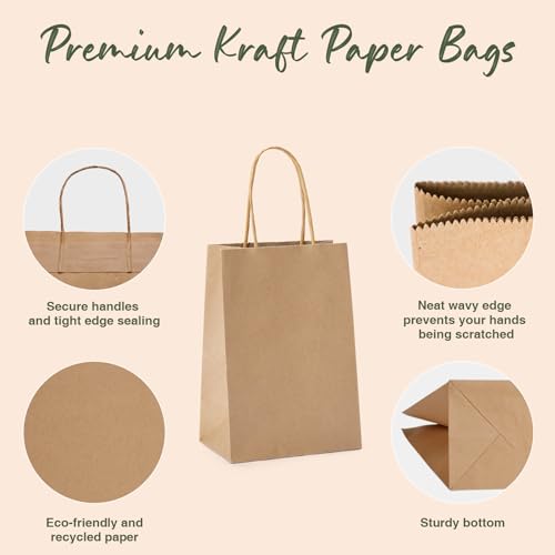 GSSUSA Brown Paper Bags 5.25x3.75x8 20Pcs, Small Gift Paper Bag with Handles Bulk, Graduation Gift, Sturdy Kraft Paper, Re...