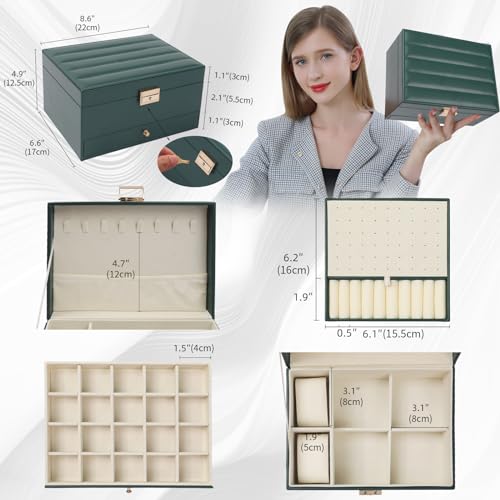 Song Xi Jewelry Box for Women Girl Wife - Large PU Leather Jewelry Organizer Storage Case with Two Layers Display for Earr...