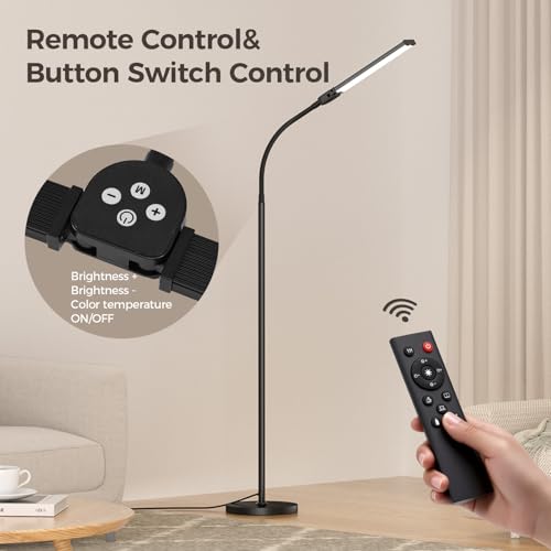 LED Floor Lamp for Living Room, Bright Reading Lamps for Office, Adjustable Colors Temperatures&Brightness, Dual Head Goos...