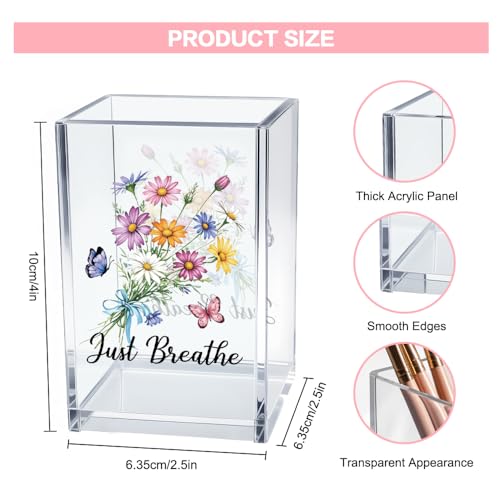 Vgrti Just Breathe Acrylic Cosmetic Pencil Pen Holder Cup, Hope Inspirational Makeup Brush Organizer Holder, Women Faith G...