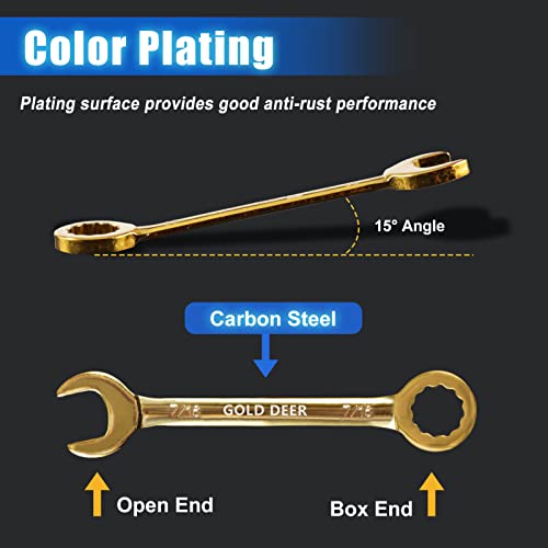 GOLD DEER 20 Pcs Color Plated Small Wrench Set Standard Metric and SAE 5/32"-7/16" & 4-11mm Extra Slim Spanners Mini Wrenc...