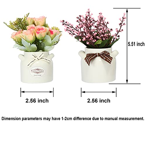 LUEUR 6Pcs Artificial Flowers with Ceramic Pot Fake Flower Arrangements Small Faux Spring Flowers in Vase Spring/Summer De...