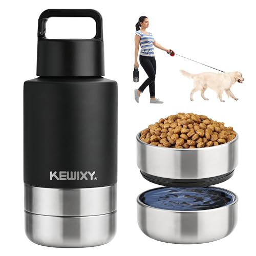 KEWIXY Insulated Dog Travel Water Bottle with Detachable Bowls, 3 in 1 Portable Dog Water Bottle Dispenser, Dog Accessorie...