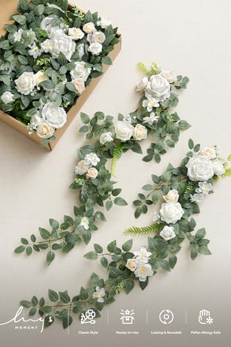 Ling's Moment 10pcs Wedding Chair Decorations Aisle Floral Swag Artificial Pew Flowers Hanging Garland White & Sage Green ...