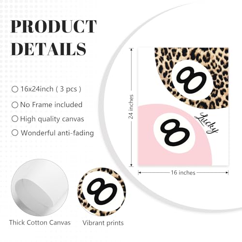 Lhoiplme Cheetah Trendy Wall Art Preppy Leopard Canvas Print Cheetah Room Wall Decor 8 Ball Poster Y2k Pink Coquette Luxur...