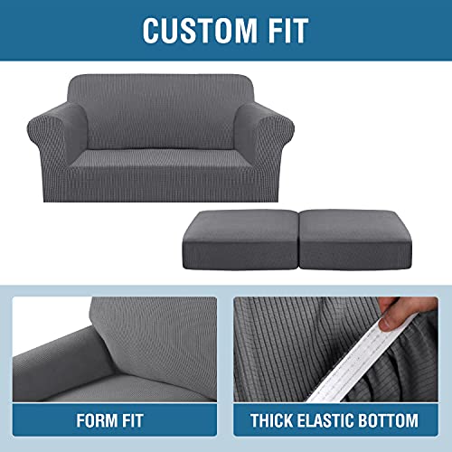 H.VERSAILTEX 3 Piece Stretch Sofa Covers for 2 Cushion Loveseat Couch Covers for Living Room Furniture Cover (Base Cover P...