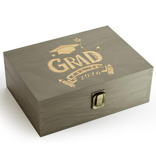 REMEIT Graduation Keepsake Box - Engraved Grad 2026 Wood Memory Box Congrats Grad Gift for Him Her, Perfect for Storing Gr...