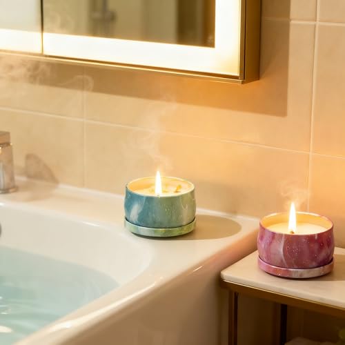 Scented Candles Gift Set for Women,4 Pack Sky Aroma Candles with Essential Oils,Soy Wax Flower Petals Assorted Floral Trav...