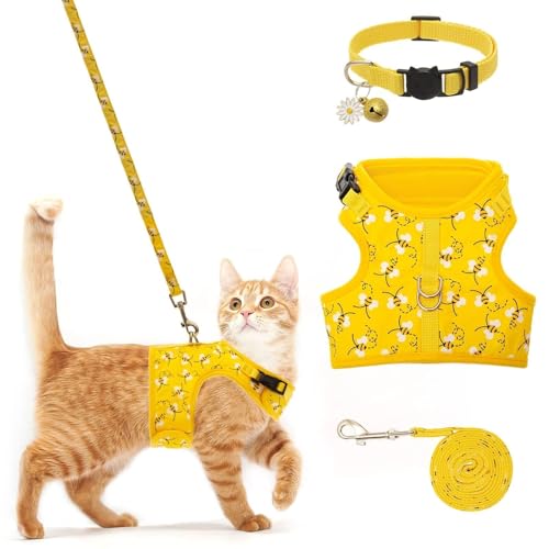 BINGPET Cat Harness with Leash and Collar for Walking - Escape Proof with 59 Inches Leash - Adjustable Soft Vest Harnesses...