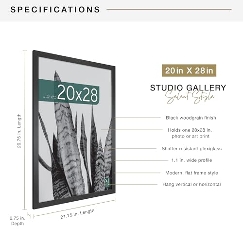 MCS Studio Gallery 20x28 Poster Frame Black Woodgrain Engineered Wood, Vertical & Horizontal Wall Hanging Large Picture Fr...