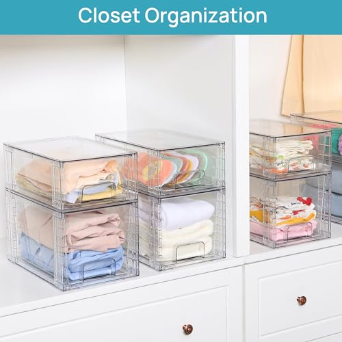 Vtopmart 4 Pack Large Stackable Storage Drawers,Easily Assemble Acrylic Bathroom Closet Undersink Organizers and Storage,P...