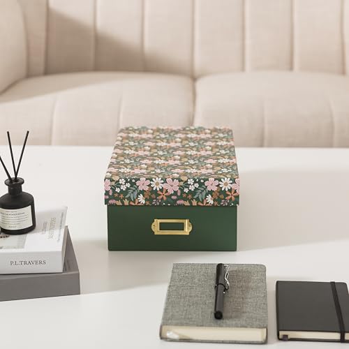 Soul & Lane Decorative Photo Storage Box with Lid, 11.7" × 7.7" × 4.5", Memory Box for Keepsakes, Floral Cardboard Picture...