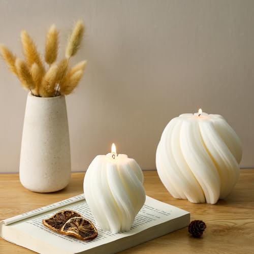 MTLEE 2 Pcs Spiral Swirl Candle Large Aesthetic Pillar Scented Soy Wax Twirl Elegant Decorative Candles Beautiful Housewar...