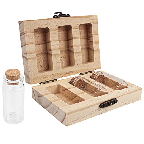 DOERDO Baby Tooth Box Umbilical Cord Keepsake Box Hair Collection Box with 3 Glass Bottles Kids Souvenir Storage Box to Ke...