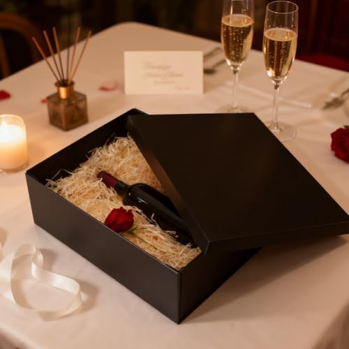 Gift Box, 16.5x13x5.5 inches Large Black Gift Boxes with Lids for Presents, Birthday Box Contains Card Ribbon Shredded Pap...