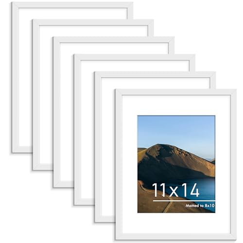 PEALSN 11x14 Picture Frame Set of 6, Display Pictures 8x10 with Mat or 11x14 without Mat for Wall Mounting or Table Top Di...