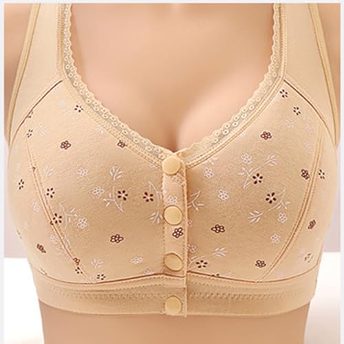 Daisy Bras for Older Women Front Closure Convenient Everyday Bras Mid Buttons Comfortable No Underwire Gathering Bras