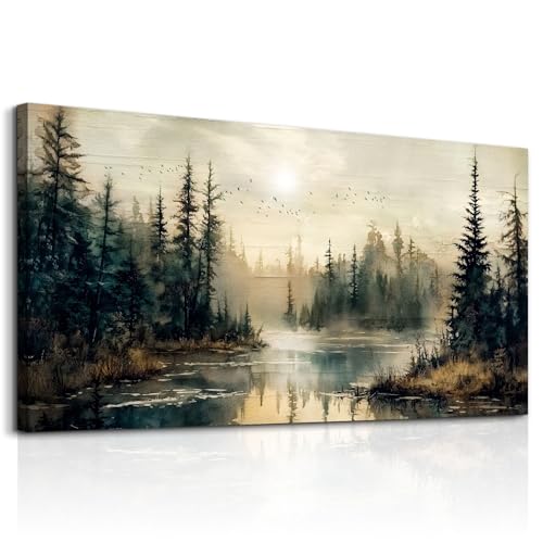 FUHAIHUA Canvas Wall Art For Living Room Large Wall Decor For Bedroom Modern Office Wall Decorations Forest River Landscap...