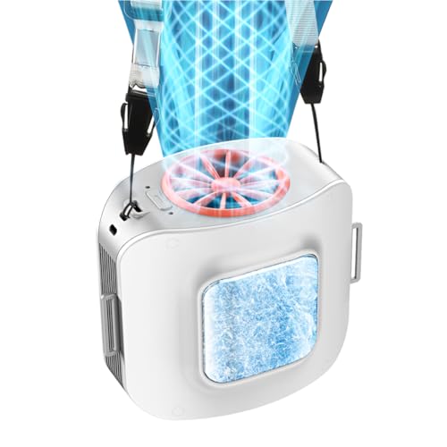 Vangue 10000mAh Portable Waist Fan with 2 Detachable Straps and Cooling Plate, Rechargeable 13500RPM Personal Fan, Hands-F...