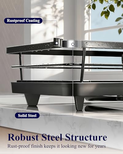 Kitsure Dish Drying Rack for Kitchen Counter, Stainless Steel Sink Organization and Storage Essentials with Cutlery Holde...