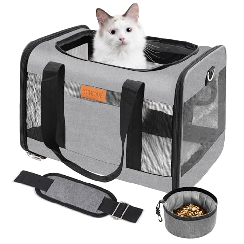 YUNIQUE Soft-Sided Cat & Dog Carrier for Pets Up to 15 Lbs, Airline Approved Collapsible Travel Puppy Carrier with Lightwe...