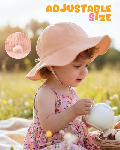 HONGTEYA Baby Sun Hat Muslin Toddler Bucket Hat for Girls Boys Infant Wide Brim Sun Protection