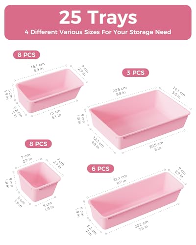 BiuLeon 25 PCS Plastic Drawer Organizers Set, 4-Sizes Vanity and Makeup Organizer, Desk and bathroom Drawer Organizer Tray...