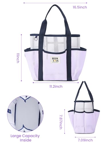 nemeki Mesh Beach Bag for Women Small Beach Tote Bag Sandproof Foldable Swim Pool Bag with 8 Pockets for Travel