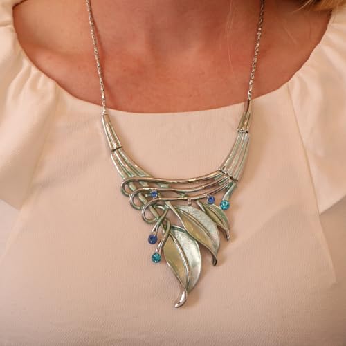 Rosemarie & Jubalee Women's Unbe-leaf-ably Stunning Crystal Rhinestone Accented Textured Metal Leaf Statement Necklace Ear...