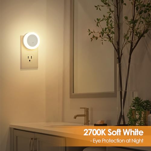 FOLKSMATE LED Night Lights Plug in, Dimmable Nightlight Plug Into Wall with Light Sensor, Soft White Adjustable for Adult...