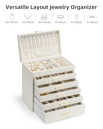 Vlando 6 Layer Large Jewelry Box - Jewelry Holder Organizer, Jewelry Box Organizer for Drawer Necklace Ring Bracelet and W...