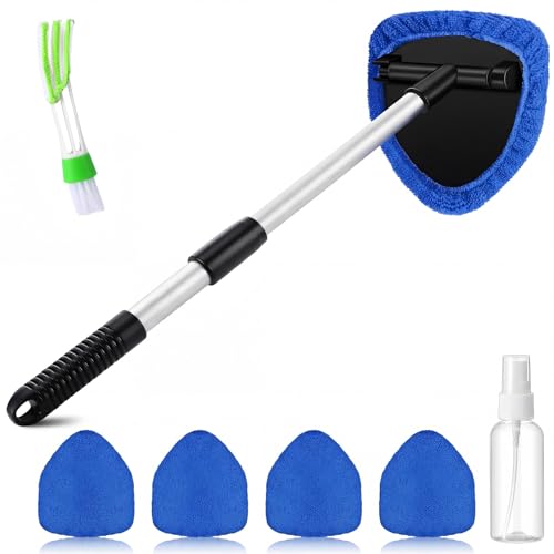 FoldTier 8 Pcs Car Windshield Cleaner Kits with Extendable Handle, 5 Microfiber Towel Pads, 1 Brush, 1 Empty Spray Bottle ...