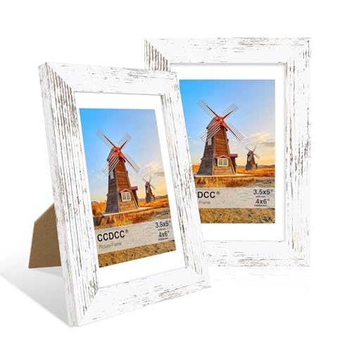 ccdcc 4x6 Picture Frame Set of 2, 4 x 6 Wood Photo Frames with Mat for 3.5x5, Rustic Natural Wooden Frame with Real Glass ...