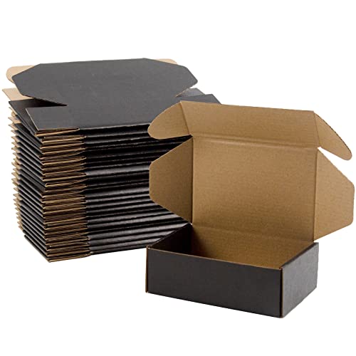 Sodissa 6x4x2 Inches Shipping Boxes Pack of 25, Packaging Corrugated Cardboard Mailer Boxes for Small Bussiness, Black
