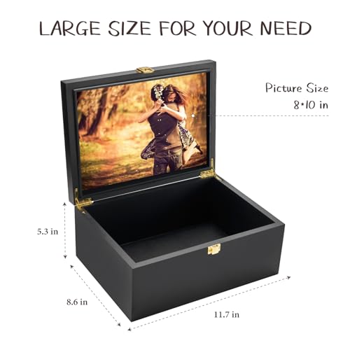 EVA murmure Larger Wooden Memory Keepsake Boxes With Hinged Lids and a photo frame inside the lid - Decorative Storage Box...