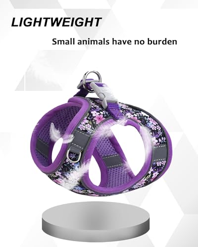 JUFOO S Purple Flower Pattern Dog Harness and Leash Set,No Escape Puppy Harnesses for Training Walking，Breathable Adjustab...
