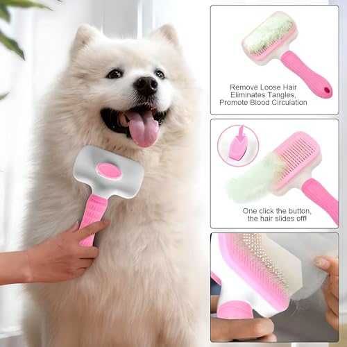 Generic Pink Cat grooming brush, Pet hair brush with Massage Particles, Self Cleaning Dematting Comb for Dogs and Cats, Ea...