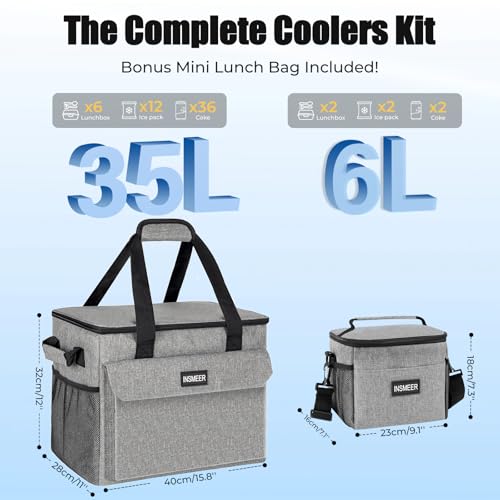 INSMEER Rolling Coolers with Mini Lunch Bag, 50 Cans Collapsible Hard Liner Cooler with Wheels, 2-in-1 Portable Trolley Ca...