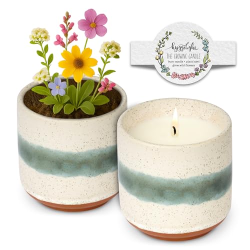 Hyggelight - The Growing Candle, Sandalwood & Vanilla Scented, 8.5oz Ceramic Pot, Aromatherapy Candles for Home, 100% Soy,...